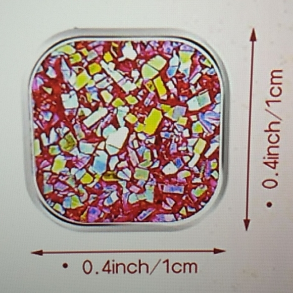 Stainless Steel Druzy Stud Earrings Square Shape Red (20) - Picture 3 of 6